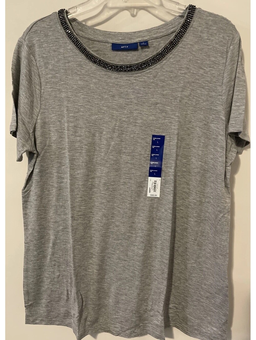 Apt 9 Womens XL Gray Short-Sleeved Embellished Lightweight Tshirt NWT! A3163